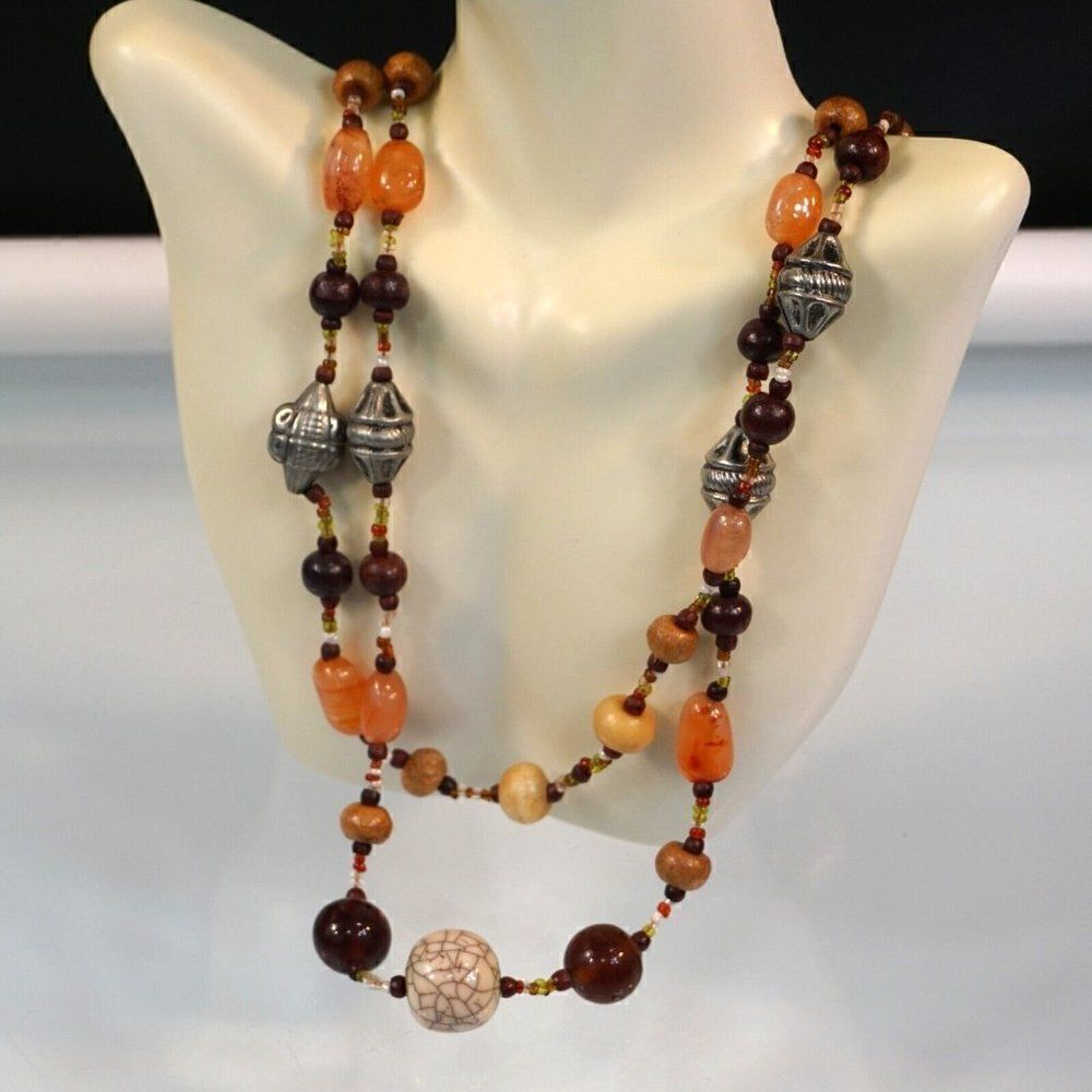 Gemstone Necklace Assorted Multi Color Beads One Of A Kind Artisan 26.5 in Long